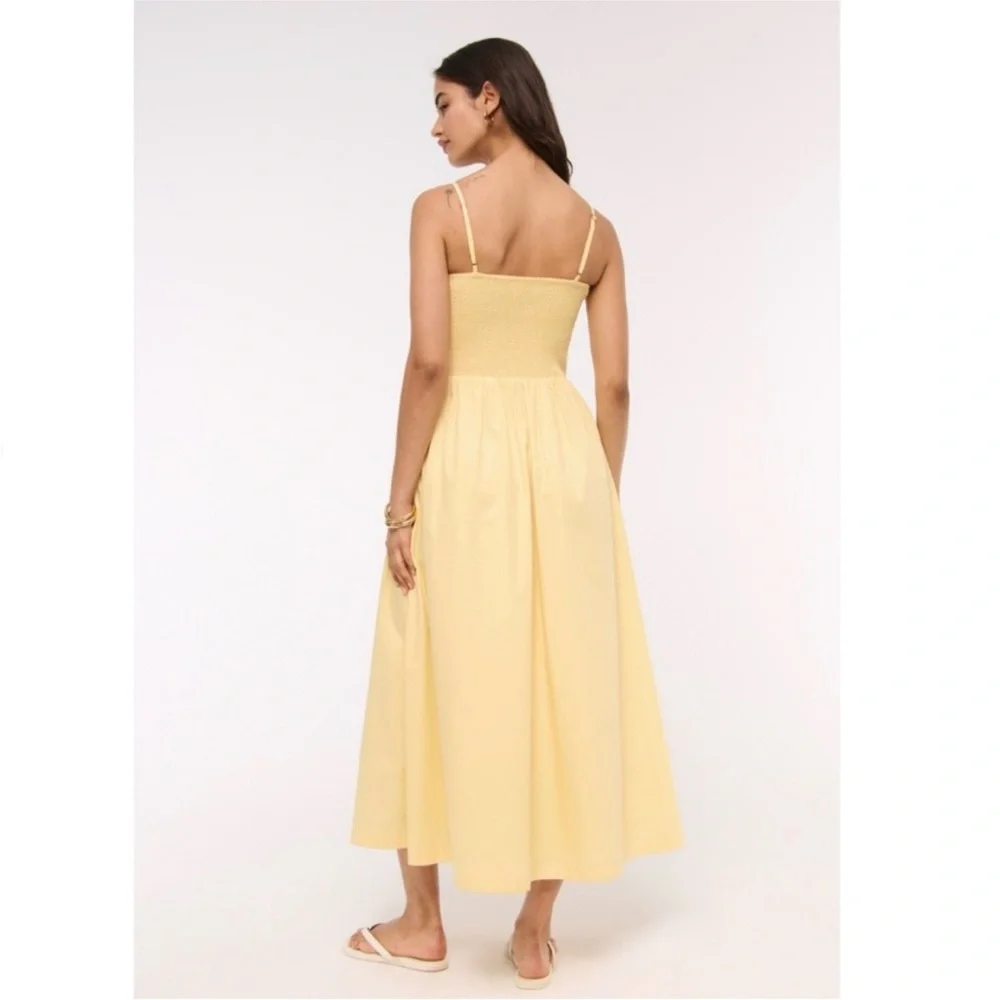 NWT Abercrombie & Fitch Sydney Smocked Drop Waist A-Line Midi Dress Yellow Small - Picture 2 of 10
